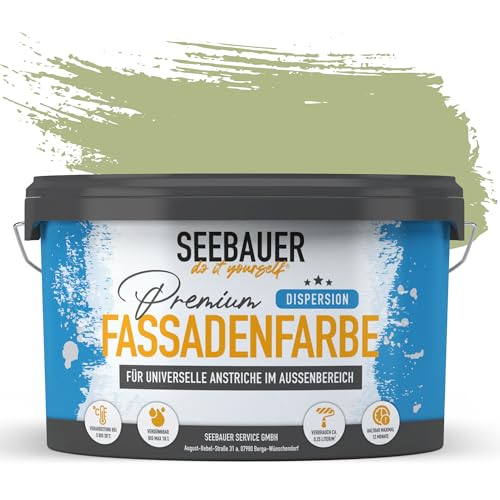 SEEBAUER diy Universal-Fassadenfarbe Grün 2,5L für Außen (No. 712 Mystic Bamboo) Hoch deckende Fassadenfarbe mit Wetterschutz - Geeignet für Putz, Mauerwerk und Beton von SEEBAUER diy