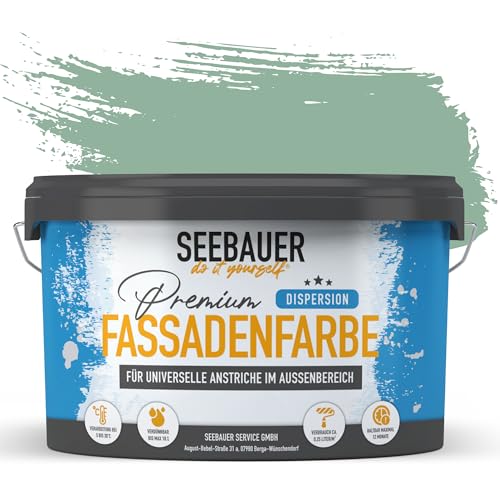 SEEBAUER diy Universal-Fassadenfarbe Grün 2,5L für Außen (No. 756 Lime Tingle) Hoch deckende Fassadenfarbe mit Wetterschutz - Geeignet für Putz, Mauerwerk und Beton von SEEBAUER diy