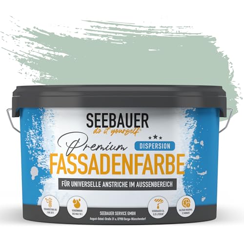 SEEBAUER diy Universal-Fassadenfarbe Grün 5L für Außen (No. 758 Lime Tingle) Hoch deckende Fassadenfarbe mit Wetterschutz - Geeignet für Putz, Mauerwerk und Beton von SEEBAUER diy