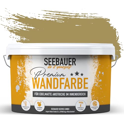 SEEBAUER diy Wandfarbe Braun 10L für Innen (No. 655 Olive Oil) Edelmatte olivgrüne Innenfarbe - Brauntöne sehr hohe Deckkraft - Matt, Abwaschbar und Tropffrei von SEEBAUER diy