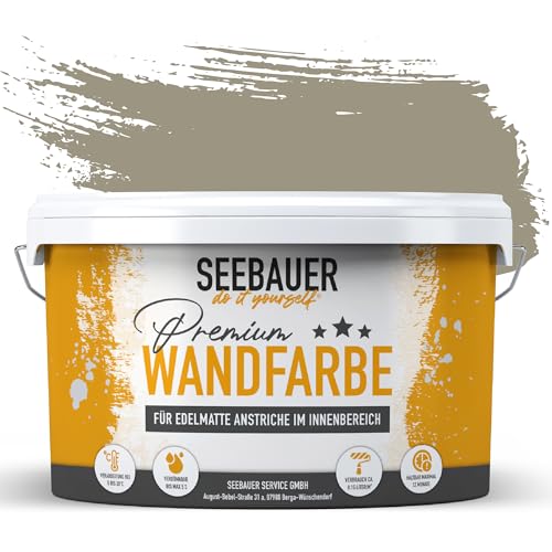 SEEBAUER diy Wandfarbe Braun 5L für Innen (No. 663 Khaki Fruit) Edelmatte braune Innenfarbe - Brauntöne sehr hohe Deckkraft - Matt, Abwaschbar und Tropffrei von SEEBAUER diy