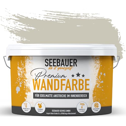 SEEBAUER diy Wandfarbe Braun 5L für Innen (No. 665 Khaki Fruit) Edelmatte hellbraune Innenfarbe - Brauntöne sehr hohe Deckkraft - Matt, Abwaschbar und Tropffrei von SEEBAUER diy