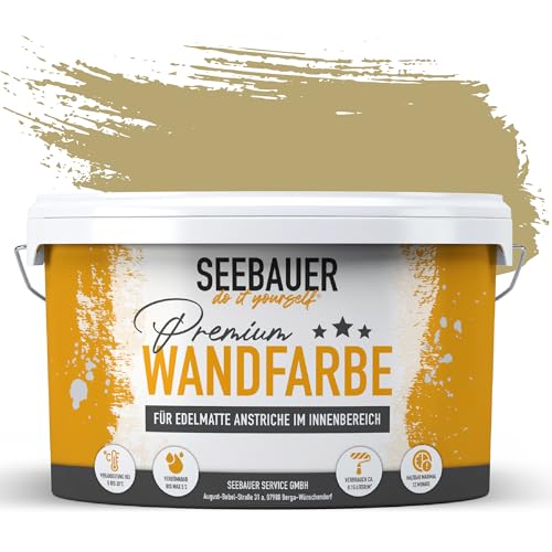 SEEBAUER diy Wandfarbe Braun 5L für Innen (No. 657 Olive Oil) Edelmatte olivgrüne Innenfarbe - Brauntöne sehr hohe Deckkraft - Matt, Abwaschbar und Tropffrei von SEEBAUER diy
