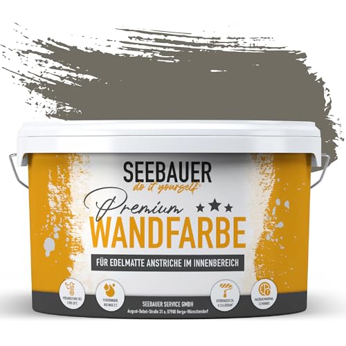 SEEBAUER diy Wandfarbe Grau 10L für Innen (No. 202 Smooth Grey) Edelmatte graue Innenfarbe - Grautöne sehr hohe Deckkraft - Matt, Abwaschbar und Tropffrei von SEEBAUER diy