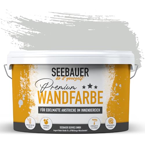 SEEBAUER diy Wandfarbe Grau 10L für Innen (No. 222 Grey Stone) Edelmatte hellgraue Innenfarbe - Grautöne sehr hohe Deckkraft - Matt, Abwaschbar und Tropffrei von SEEBAUER diy