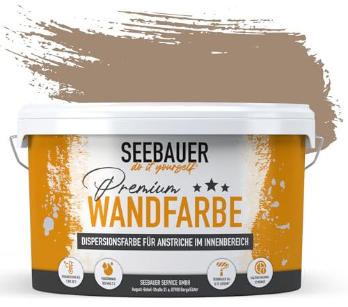 SEEBAUER diy® Wandfarbe Braun für Innen (No. 645 Pure Earth 2,5 Liter) Edelmatte Brauntöne hohe Deckkraft von SEEBAUER diy