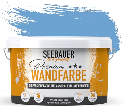 SEEBAUER diy® Wandfarbe Blau für Innen (No. 809 Cloudless Sky 2,5 Liter) Edelmatte Blautöne hohe Deckkraft von SEEBAUER diy