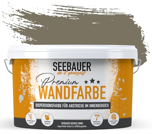 SEEBAUER diy® Wandfarbe Braun für Innen (No. 660 Khaki Fruit 2,5 Liter) Edelmatte Brauntöne hohe Deckkraft von SEEBAUER diy