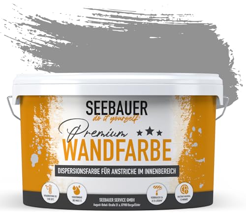 SEEBAUER diy Wandfarbe Grau 2,5L für Innen (No. 232 Misty Moor) Edelmatte graue Innenfarbe - Grautöne sehr hohe Deckkraft - Matt, Abwaschbar und Tropffrei von SEEBAUER diy