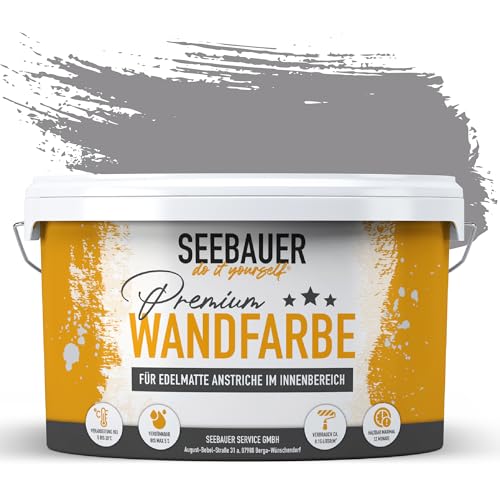 SEEBAUER diy Wandfarbe Grau 2,5L für Innen (No. 232 Misty Moor) Edelmatte graue Innenfarbe - Grautöne sehr hohe Deckkraft - Matt, Abwaschbar und Tropffrei von SEEBAUER diy