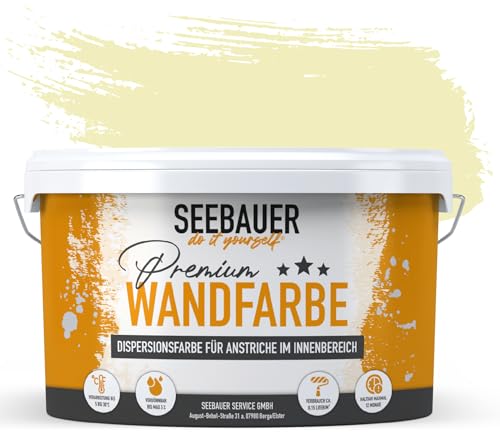 SEEBAUER diy® Wandfarbe Gelb für Innen (No. 459 Lemon Soda 2,5 Liter) Edelmatte Gelbtöne hohe Deckkraft von SEEBAUER diy