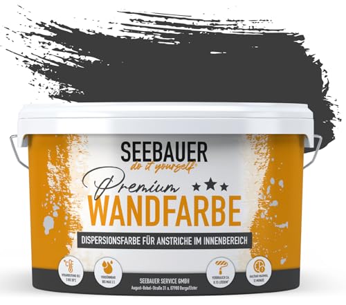 SEEBAUER diy® Wandfarbe Schwarz für Innen (No. 100 Black Pearl 2,5 Liter) Edelmatte Schwarztöne hohe Deckkraft von SEEBAUER diy