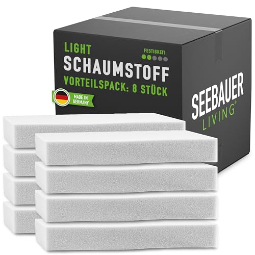 SEEBAUER living Schaumstoff-Set Light RG 26/40 (Mittelfest) 40 x 40 x 2 cm (8er Vorteilspack) Schaumstoffplatte für Polster und Sitzkissen, Polsterschaumstoff als Zuschnitt für Sitzpolster von SEEBAUER living