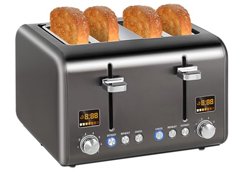 SEEDEEM 4-Scheiben-Toaster aus Edelstahl mit Farbigem LCD-Display, 7 Bräunungsstufen, 1,5'' Breite Schlitze, Bagel/Auftau/Aufwärm-Funktionen SEEDEEM 4-Scheiben-Toaster aus Edelstahl mit Farbigem LCD-Display, 7 Bräunungsstufen, 1,5'' Breite Schlitze, Bagel/Auftau/Aufwärm-Funktionen von SEEDEEM