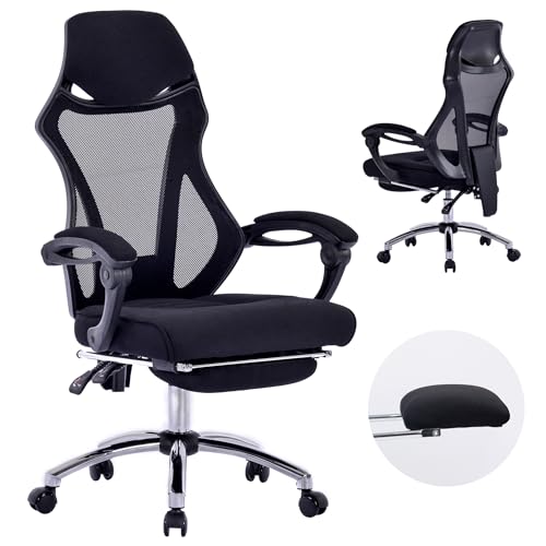 SEEDWAVE Ergonomischer Bürostuhl mit Fußstütze, Atmungsaktiver Schreibtischstuhl mit 135° Verstellbarer Rückenlehne und Verbreitertes Kopfstütze Bis 150kg Belastbar von SEEDWAVE