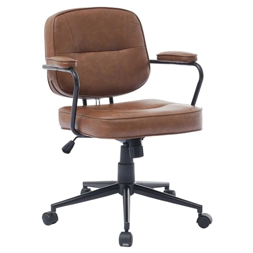 SEEDWAVE Bürostuhl mit Wippfunktion, PU-Leder Drehstuhl im modernen Retro-Stil, Höhenverstellbarer Schreibtischstuhl für Home Office, Liebhaber des Retro-Stils (Dunkelbraun) von SEEDWAVE