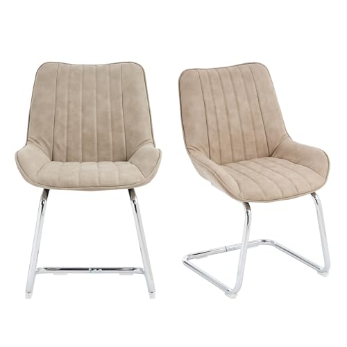 SEEDWAVE Freischwinger 2er Set, Ergonomisch Gepolstert mit PU-Bezug, Robuste Stahlbeine, rutschfest, Vertikale Ziernähte, Leicht Aufzubauen, Modernes Design (Khaki) von SEEDWAVE