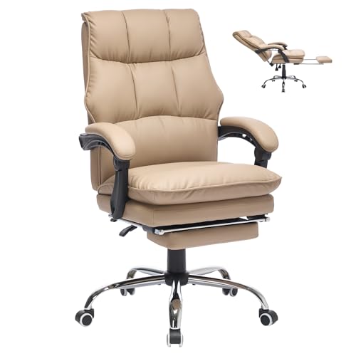 SEEDWAVE PU-Leder Chefsessel mit Fußstütze, Bürostuhl 150 kg breite sitzfläche, Schreibtischstuhl mit 155° Verstellbare Rückenlehne von SEEDWAVE