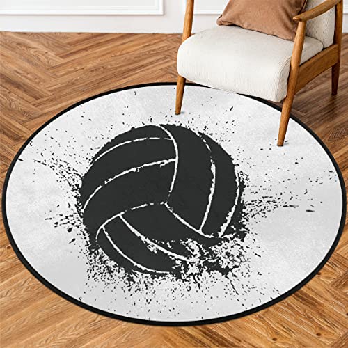 Runder Teppich mit Volleyball-Muster, 160 cm, Ballbewegung, 1,5 m, runder Teppich, rutschfest, runder Bereich, für den Innenbereich, abgenutzter Boden, Matte, Teppich für Wohnzimmer, Esszimmer von SEEKJOYS