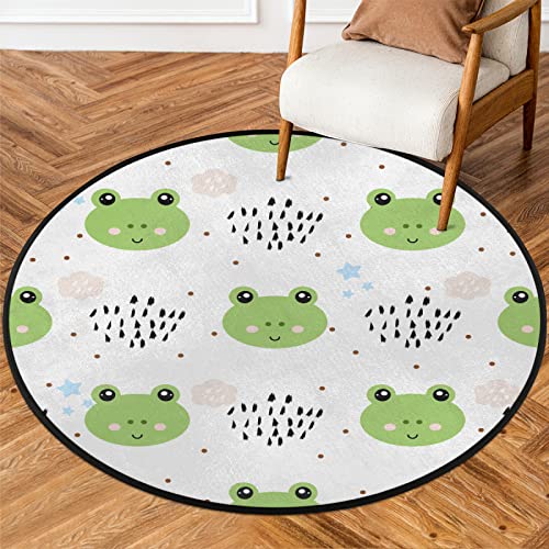 SEEKJOYS Cartoon-Frosch-Muster, 91,4 cm, runder Teppich, maschinenwaschbar, schöner Frosch, rutschfest, weiche Bodenmatte für Wohnzimmer, Sofa, Kinderzimmer, Dekoration von SEEKJOYS