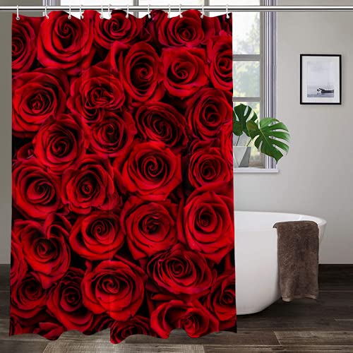 Schöner Duschvorhang mit Rosen-Motiv, wasserdicht, Badezimmer-Vorhänge, Heimdekoration, hochwertiger Polyester-Stoff, Badvorhänge mit 12 Haken, längere Größe 152 x 200 cm von SEEKJOYS