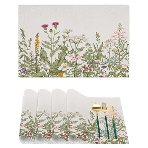 Set mit 6 Wildblumen-Tischsets für den Esstisch, rutschfest, schmutzabweisend, Kräuter, gewebtes Vinyl, Herbst-Tischsets von SEEKJOYS