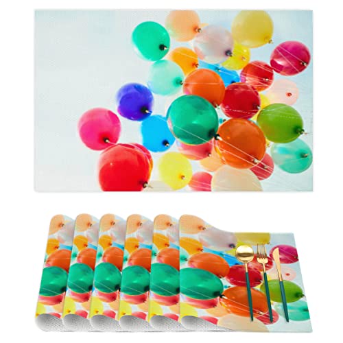 Set mit 6 farbigen Luftballons Muster Tischsets für Esstisch rutschfest, schmutzabweisend, bunte Luftballons, langlebige PVC-Tischsets für Party, Esszimmer, Dekoration (30,5 x 45,7 cm) von SEEKJOYS