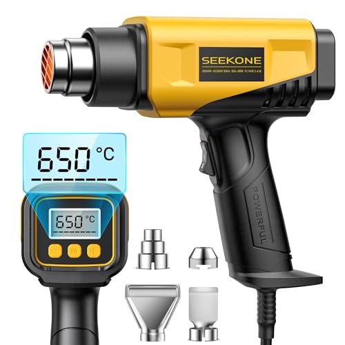 SEEKONE 2000W Heißluftpistole mit LCD-Digitalanzeige, 50℃ - 650℃ Temperatur und Luftstrom einstellbar, mit Überlastschutz und ideal zum Basteln, Schrumpfen von PVC, Abbeizen von Farbe von SEEKONE