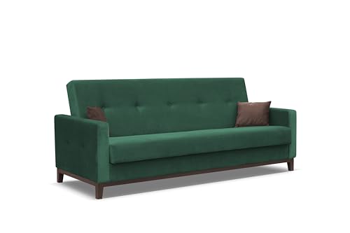 SEELLOO, Couch Premium Sofa mit Schlaffunktion und Bettkasten, Klappsofa, Widerstandsfähiges, Schlafcouch zum Wohnzimmer, 214 x 86 x 90 cm, Grün von SEELLOO