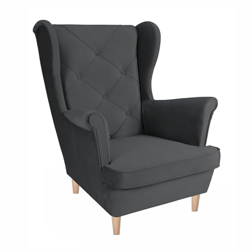 SEELLOO Sessel Hocker Ohrensessel Wohnzimmer Relaxsessel Samt Fernsehsessel Lounge Modern Schlafzimmer Bequem Loungesessel, Graphit, 95 x 81 x 102 cm von SEELLOO