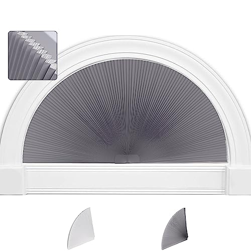 SEEYE Bogenfenster-Verdunkelungsschirme, plissierte Stoffrollos (Radius: 61 cm) halbrunde schnurlose halbrunde Jalousien ohne Werkzeug, einfach zu schneiden und zu installieren, 2 Stück von SEEYE