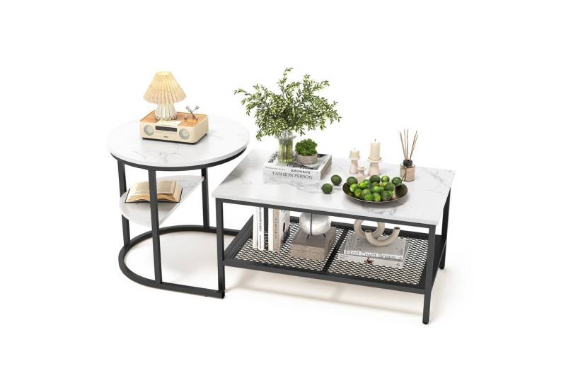 SEEZSSA Couchtisch 2er Set Satztisch Wohnzimmertisch Beistelltisch mit Marmor, mit Stauraum,Metall von SEEZSSA