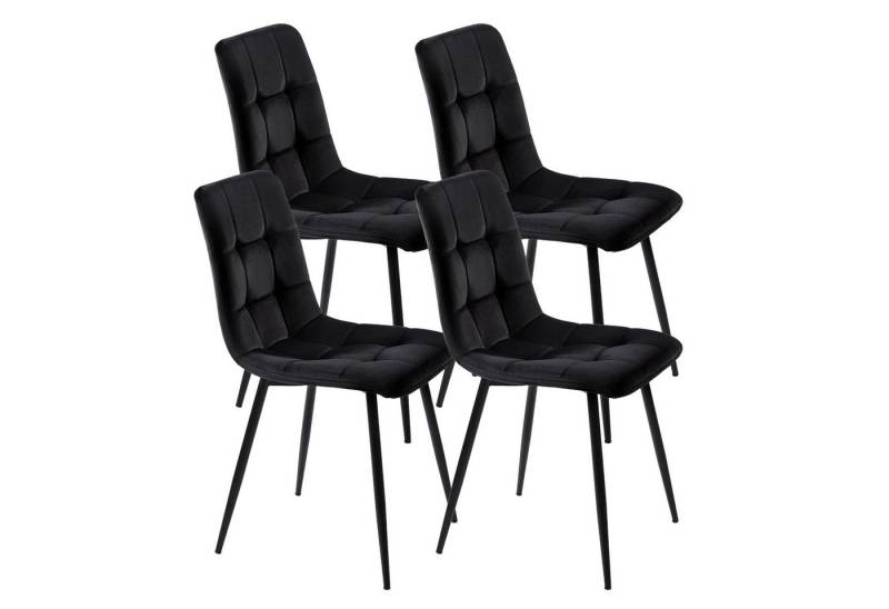SEEZSSA Küchenstuhl Esszimmerstuhl Stoff, (4er Set), Schwarz,Gepolstert & Gesteppt mit Metallgestell,Samt von SEEZSSA