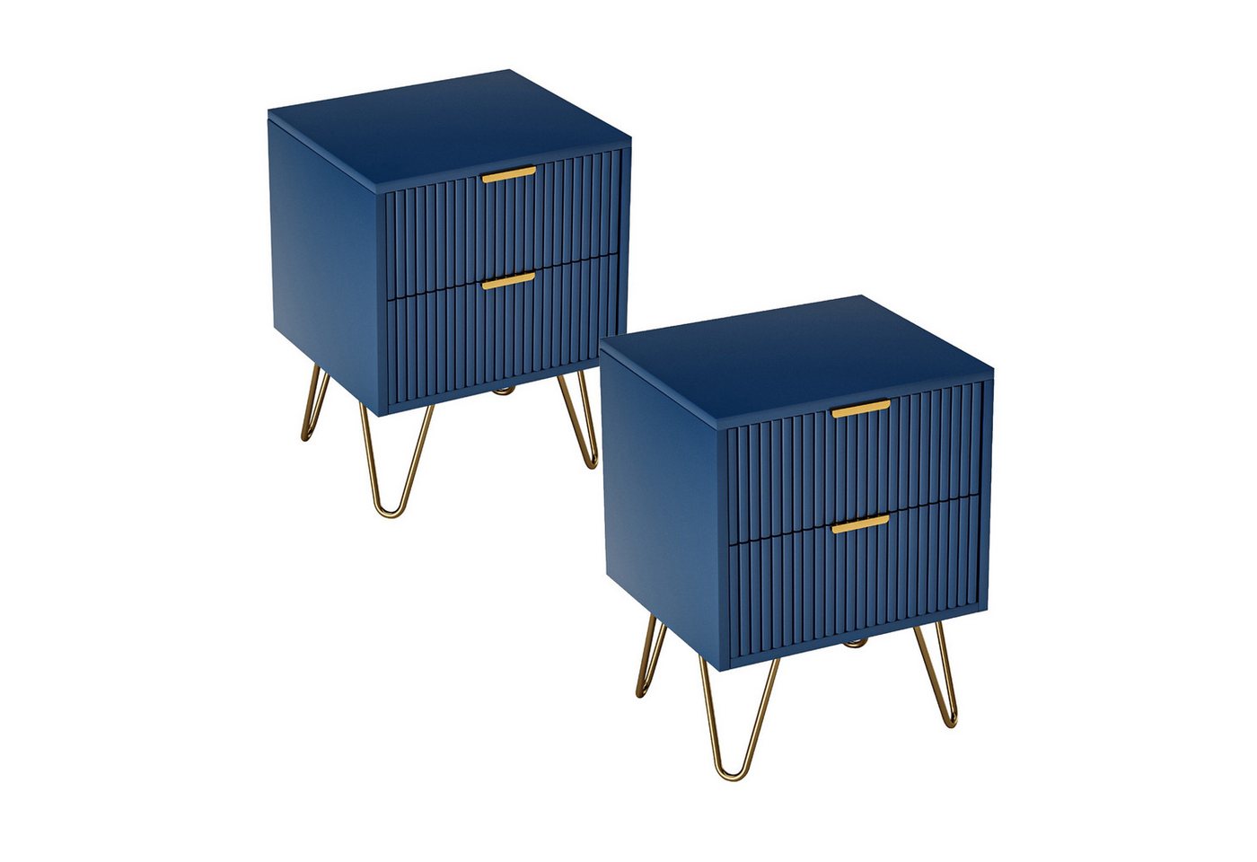 SEEZSSA Nachttisch 2er Set Nachtschrank mit 2 Schubladen (2-St., Sofatisch Beistelltisch für Wohnzimmer Schlafzimmer, Blau), Schubladenschrank mit Metallbeinen und Metallgriffen 40x35,5x50cm von SEEZSSA