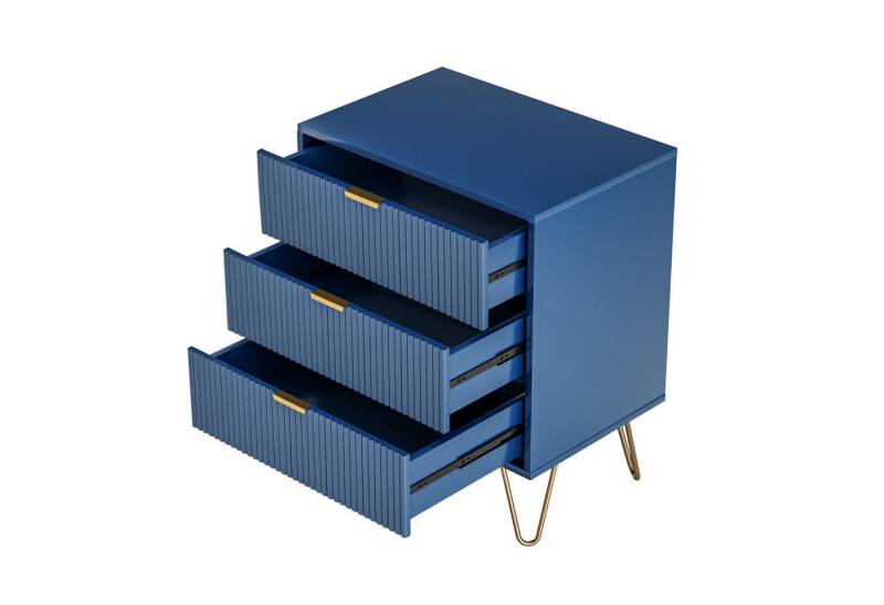 SEEZSSA Nachttisch Nachtschrank mit Schubladen,Nachtkommode, Nachtkonsole (Set, 1-St., Kommode für Wohnzimmer Arbeitszimmer Schlafzimmer 60x40x70cm), Moderner Beistelltisch Mit Wellenmuster mit 3 Schublade,Marineblau von SEEZSSA