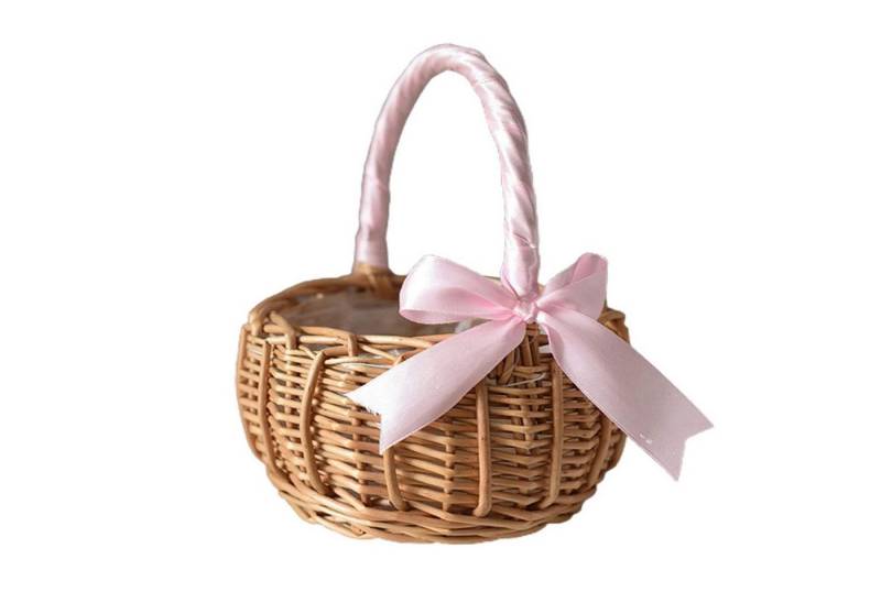 SEEZSSA Weidenkorb Weidenkorb Rattan Blumenkorb,Hochzeit Handkorb,Blumenkinderkörbchen, Rattan Korb mit Griff,Kunststoffeinsatz für Hochzeitszeremonie Party von SEEZSSA