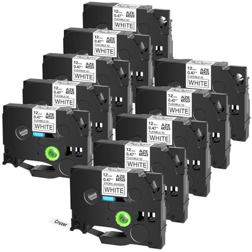 10pk Flexible ID Laminat 12 mm kompatibles Etikettband schwarz auf der weißen Patrone Kompatibel mit den Etikettdrucker PT-1000 kompatibel mit Tze-FX231 von SEFNPOME