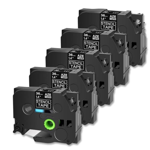 5pk Schablone Nicht laminiertes Band Schwarz kompatibel mit PT 1500 PT 530 Etikettdrucker und Modelle STE 141 151 161 Kompatible Ersatzband(5Pcs 36mm) von SEFNPOME