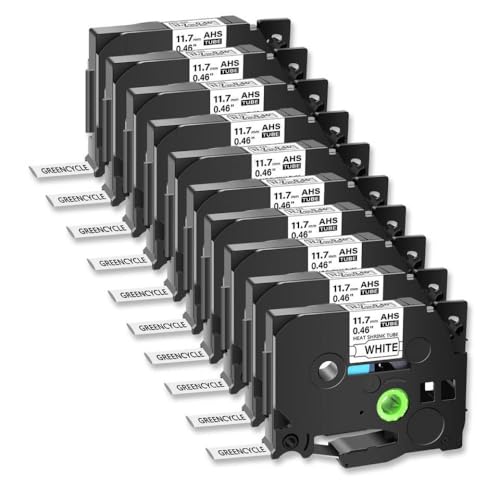 SEFNPOME 10pcs 11,7 mm Wärmeschreinrohrbezeichnungen kompatibel mit Etikettendruckern wie HSE-231 Schwarz auf Weiß 4,92ft PT-1000 von SEFNPOME