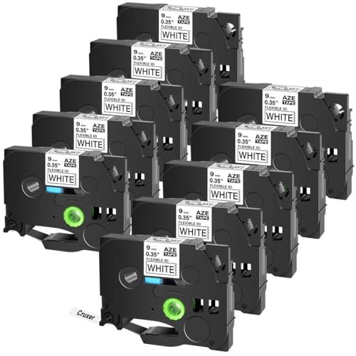 SEFNPOME 10pk Flexible ID -Laminat 9mm kompatibel mit TZE FX 221 Etikettenband Schwarz auf der weißen Patrone Kompatibel mit Etikettendrucker PT 1000 von SEFNPOME