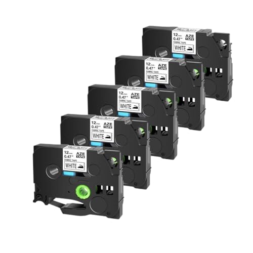SEFNPOME 10pk kompatible Bügelspeicher-Kleidungsetikett-Maker-Klebeband Kompatibel mit Tze-FA231 1/2 "Schwarz auf weißem Stoff 0,47" Kompatibel mit PTD200 PTD210 PTD400(5PK Black on White) von SEFNPOME