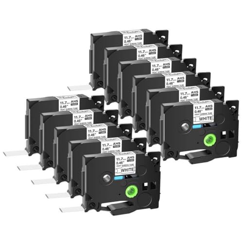 SEFNPOME 11PK Wärmeschreinrohrbänder 12 mm kompatibel mit HSE-631 HSE-231 HSE-221 Kompatibel mit Etikettiermaschinen(11PK Black on White) von SEFNPOME