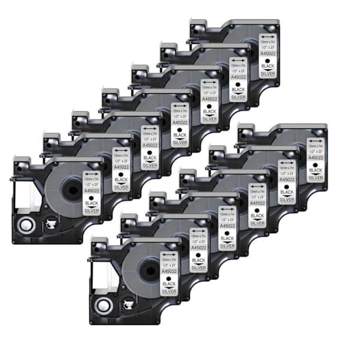 SEFNPOME 13pk 6/9/12 -mm -Etiketten kompatibel mit D1 Tape 45013 45010 45803 Schwarz auf Weiß Kompatibel mit Labelmanager 160 280 LabelPoint -Drucker geeignet(Black on Silver) von SEFNPOME