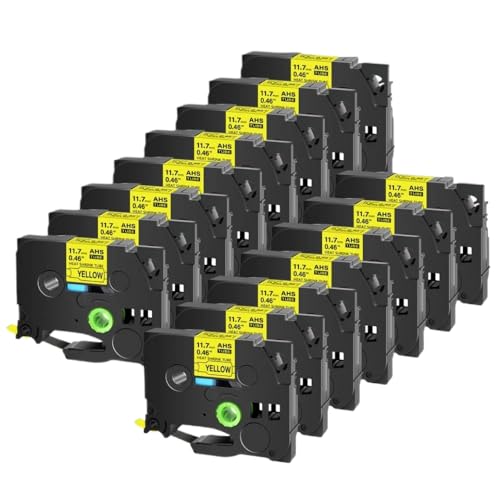 SEFNPOME 15pk 11. 7 mm Wärme Schrumpfrohrklebeband kompatibel mit HSE-231 HSE-221 641 651 Schwarz auf weißen Etikettenbändern Kompatibel mit den Etikettierender(Black on Yellow) von SEFNPOME
