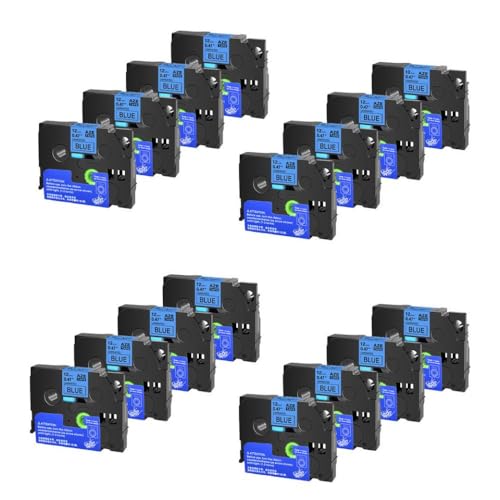 SEFNPOME 16 PCs Tze-231 Schwarz auf weißem Klebeband 6/9/12/18/24mm kompatible Kassette Kompatibel mit Etikettendrucker(Black on Blue) von SEFNPOME