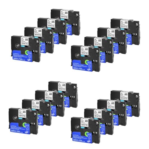 SEFNPOME 16 PCs Tze-231 Schwarz auf weißem Klebeband 6/9/12/18/24mm kompatible Kassette Kompatibel mit Etikettendrucker(Black on White) von SEFNPOME