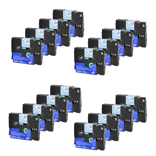 SEFNPOME 16 PCs Tze-231 Schwarz auf weißem Klebeband 6/9/12/18/24mm kompatible Kassette Kompatibel mit Etikettendrucker(Blue on Clear) von SEFNPOME