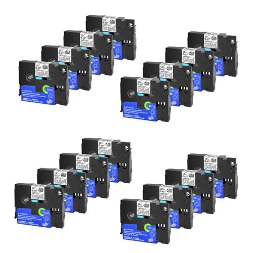 SEFNPOME 16 PCs Tze-231 Schwarz auf weißem Klebeband 6/9/12/18/24mm kompatible Kassette Kompatibel mit Etikettendrucker(White on Clear) von SEFNPOME