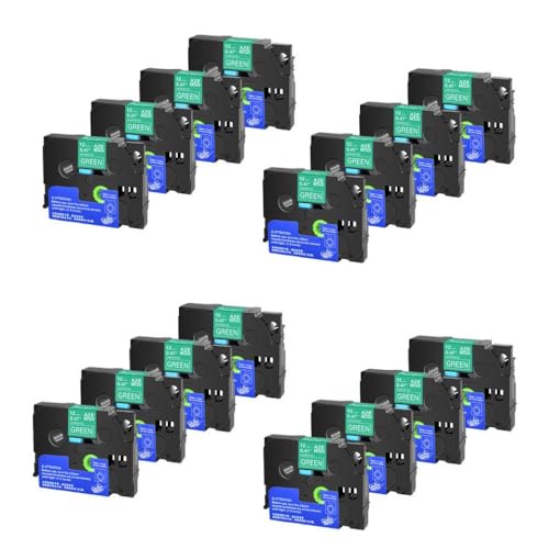 SEFNPOME 16 PCs Tze-231 Schwarz auf weißem Klebeband 6/9/12/18/24mm kompatible Kassette Kompatibel mit Etikettendrucker(White on Green) von SEFNPOME