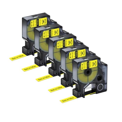 SEFNPOME 5/10pk Nylon -Etikettband 18488 18489 18490 kompatibel mit 12/19 -mm -industriellen flexiblen Nylondrahtbändern Kompatibel mit 4200 Drucker(5PK Black on Yellow) von SEFNPOME